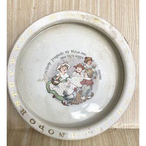 Roseville Pottery Baby Feeding Dish Alphabet  Nursery Rhyme Lady Hen Kids Eggs